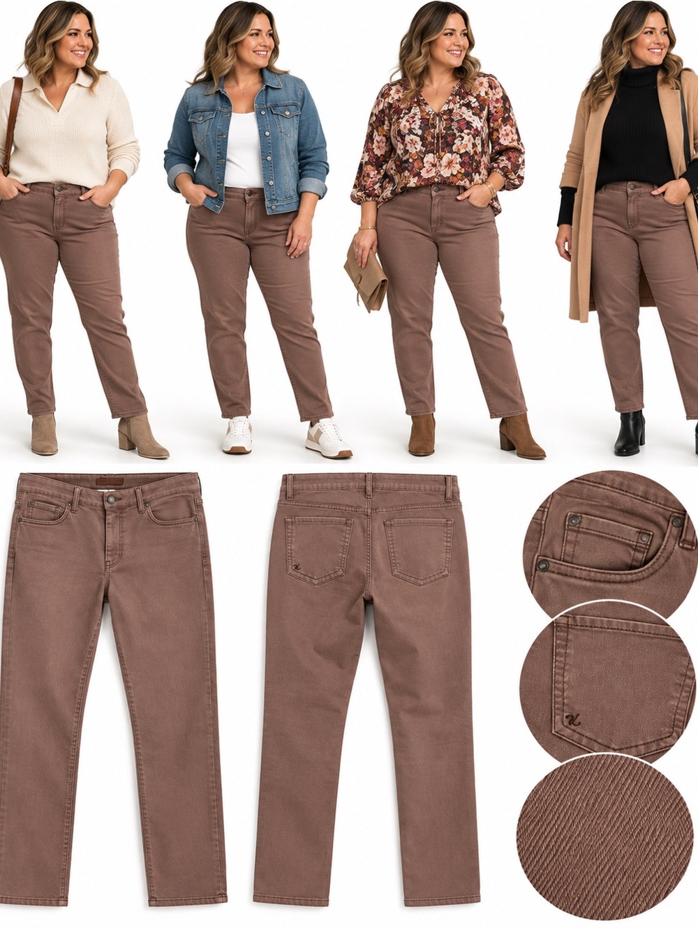 Kut from the Kloth Straight-Leg Jeans in Mauve Brown